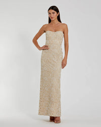 Mac Duggal Beige Strapless Beaded Lace Fitted Column Gown #24067