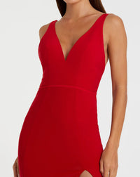 Plunge neck high slit gown - Red