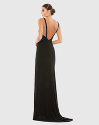 Plunge neck high slit gown - Black