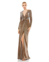 Mac Duggal Style #261941 Designer: Mac Duggal bronze FRONT TWIST V NECK LONG SLEEVE GOWN