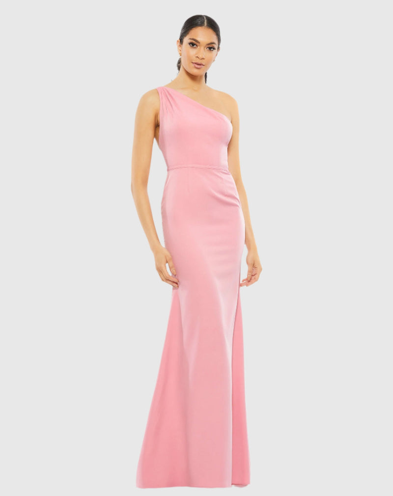 Mac Duggal Bridesmaids Dress One Shoulder Jersey Mermaid Gown - Candy Pink #26266