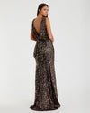 Green Cowl Back Bow Back Evening Gown - Bronze