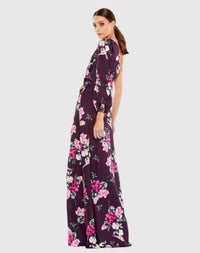 Plum floral print one sleeve gown - Floral