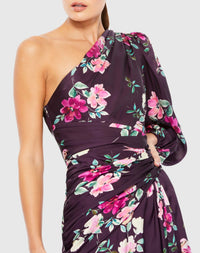 Plum floral print one sleeve gown - Floral