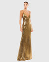 Metallic faux wrap spaghetti strap gown - Bronze