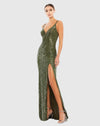 Mac Duggal, silver sequin evening gown #26443 Olive