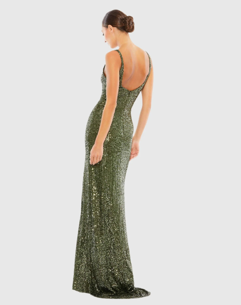 Full sequin scoop back gown - Olive