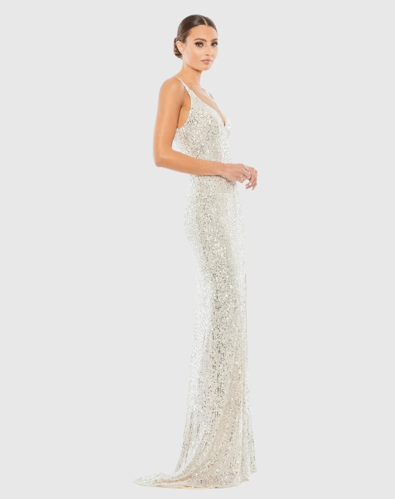 Full sequin scoop back gown - Silver