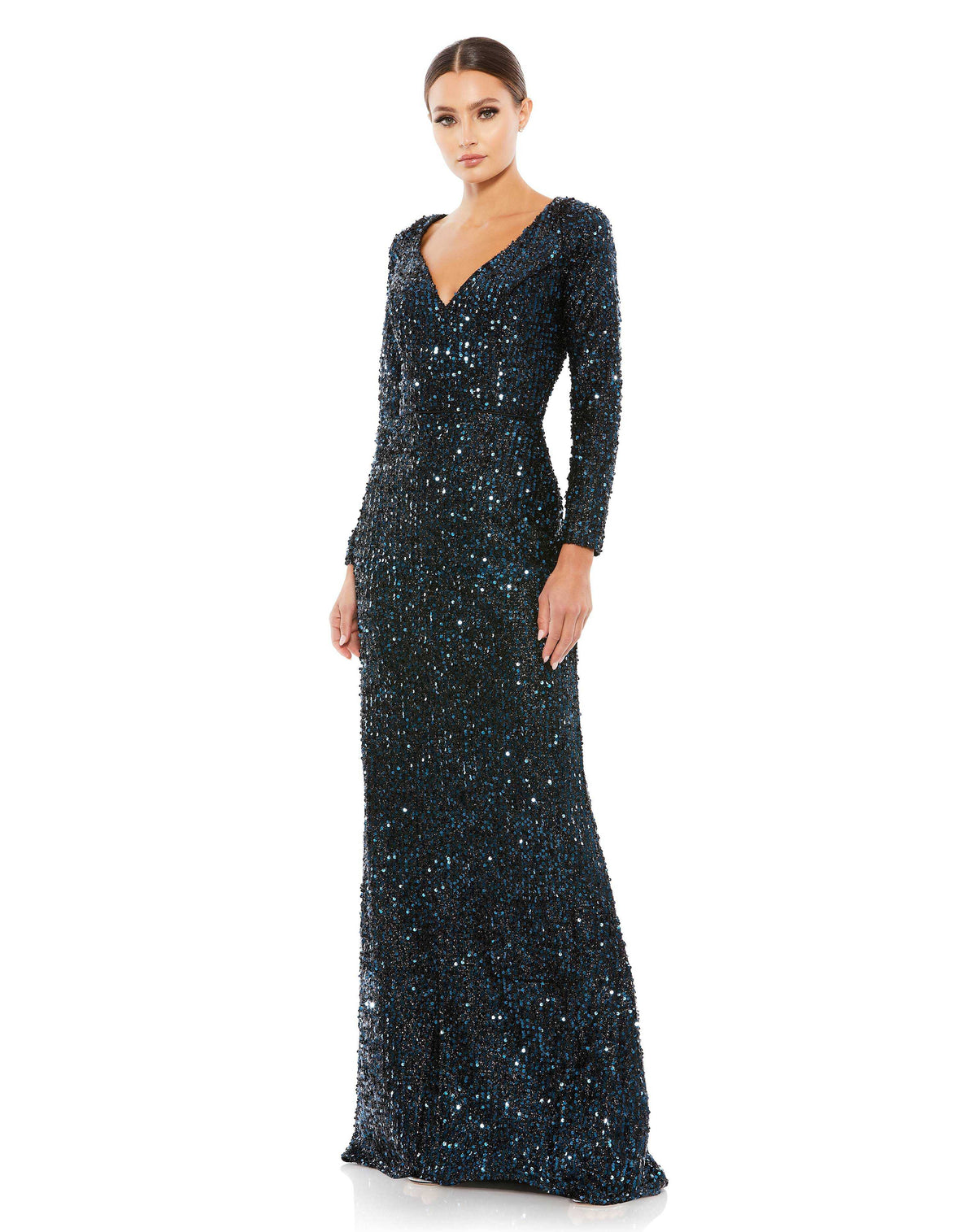 Mac Duggal #26445 Long Sleeve Sequin Gown, Midnight