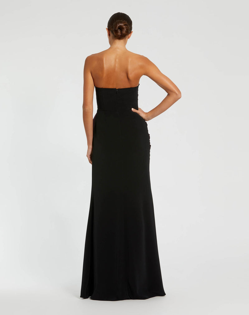 Two Tone Draped Strapless Trumpet Gown - Black Plum