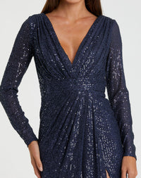 Sequin Long Sleeve Gown - Purple