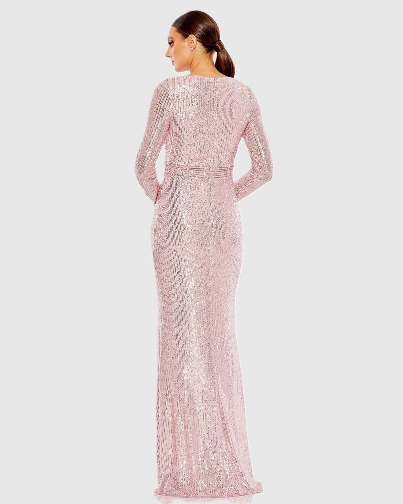 Sequin Long Sleeve Gown - Pink