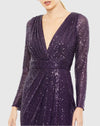 Sequin Long Sleeve Gown - Purple