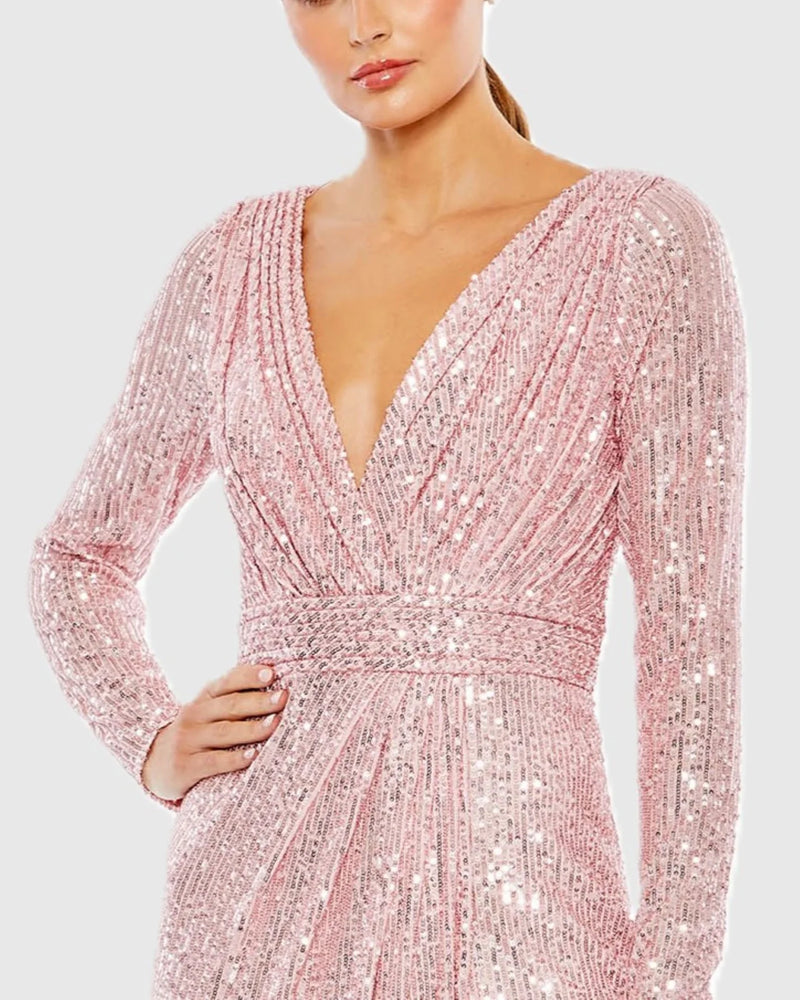 Sequin Long Sleeve Gown - Purple