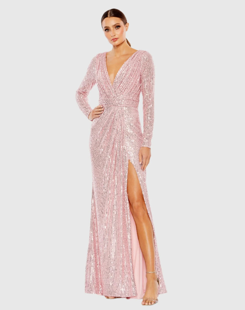 Mac Duggal Sequined Long Sleeve Gown #26490