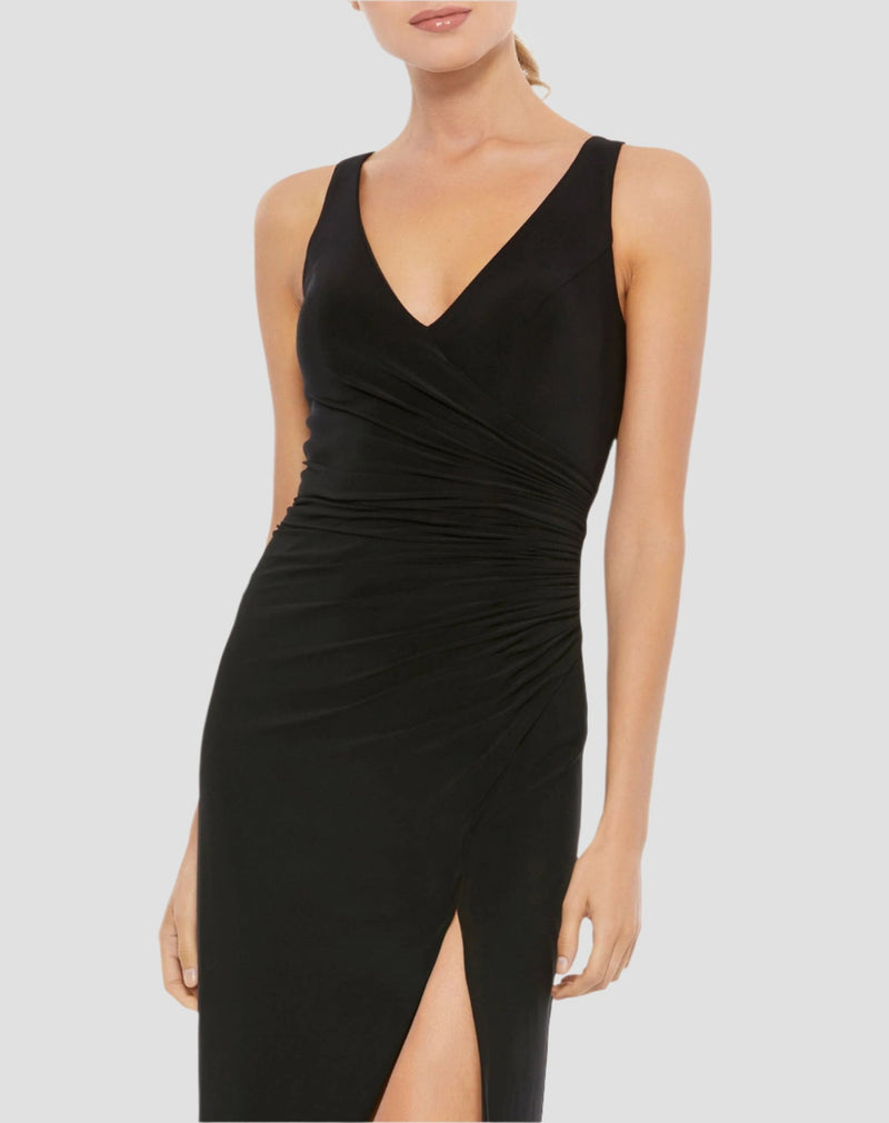 Ruched Jersey Bridesmaids Dress - Black