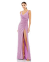mac duggal dress, wedding guest dress, prom dress, bridesmaids dress, Style 26513, RUCHED STRETCH JERSEY V-NECK GOWN, lilac
