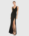 Mac Duggal Faux Wrap Sleeveless V Neck Gown #26513 Black