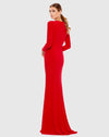 Gathered pearl long sleeve keyhole gown - Red