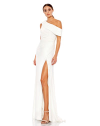 Foldover ruched jersey evening gown - White - Sale