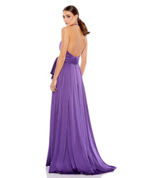 mac duggal CHARMEUSE HALTER STRAP SOFT TIE WAIST GOWN purple back