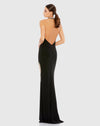 Halterneck gown with rhinestone detail and thigh split - Black