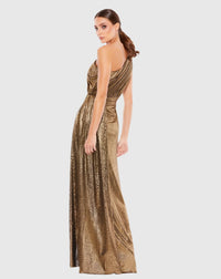 Metallic draped one shoulder Grecian dress - Antique gold