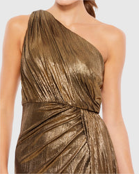 Metallic draped one shoulder Grecian dress - Antique gold