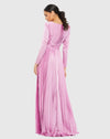 Long sleeve pleated V neck modest gown - Lilac