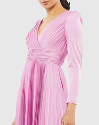 Long sleeve pleated V neck modest gown - Lilac