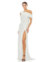 Mac Duggal Style #26550  One shoulder ruched sequin gown - white