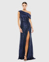 Mac Duggal One Shoulder Floor Length Drop Shoulder Midnight Sequin Gown #26550