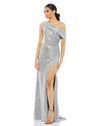 Mac Duggal Style #26550  One shoulder ruched sequin gown - Platinum