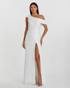 Mac Duggal, One Shoulder Floor Length Drop Shoulder White Sequin Gown #26550