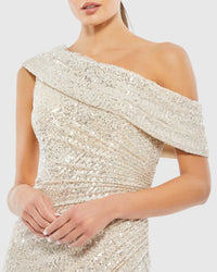 One shoulder ruched sequin gown - Nude