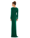 Long sleeve ruched jersey V-neck gown - Emerald