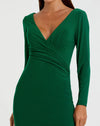 Long sleeve ruched jersey V-neck gown - Midnight