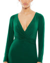 Long sleeve ruched jersey V-neck gown - Emerald