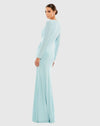 Long sleeve ruched jersey V-neck gown - Powder blue