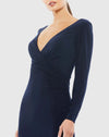 Long sleeve ruched jersey V-neck gown - Midnight