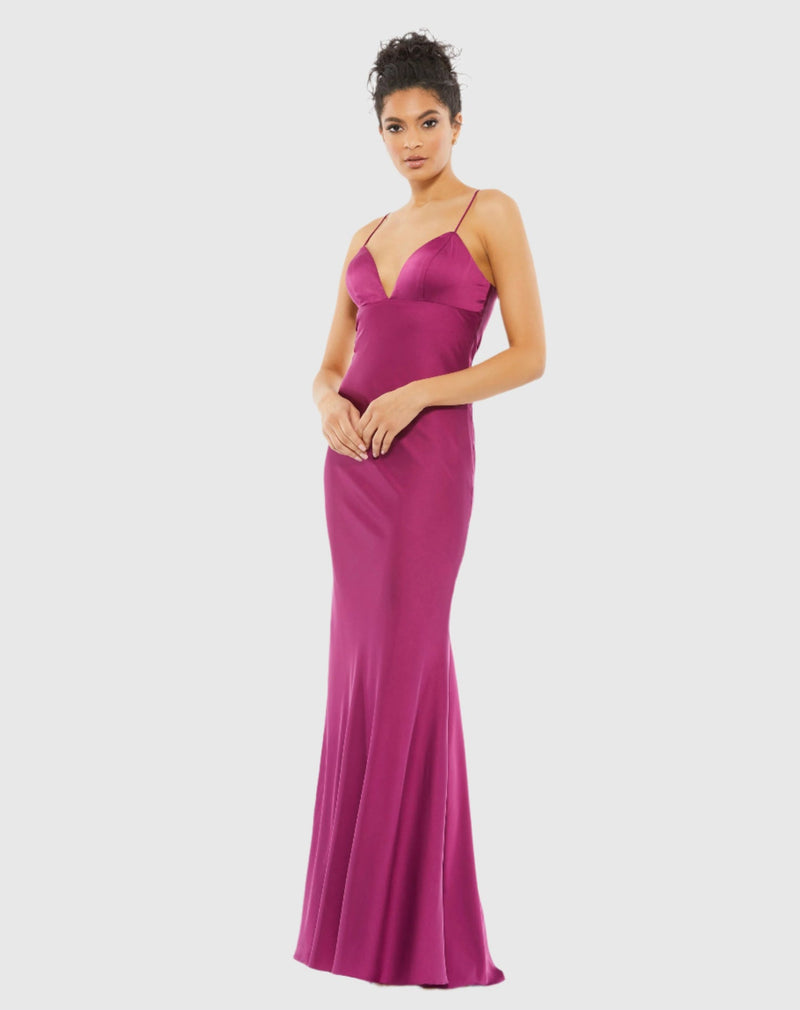 Mac Duggal, V-neck Sleeveless Charmeuse Gown Mulberry Purple #26579