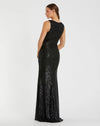 V-Neck sequin wrap waist gown - Black