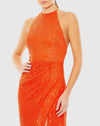 Sequin halterneck thigh split gown - Orange