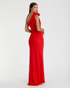 Bow One Shoulder Side Slit Gown - Red