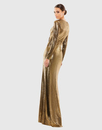 Metallic Long Sleeve Gown - Gold