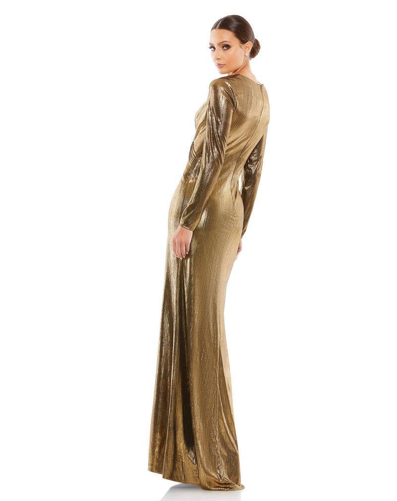 Metallic Long Sleeve Gown - Gold