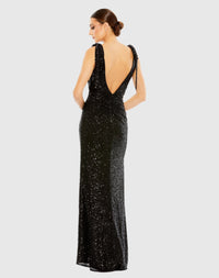 Sequin Low Back Gown - Black