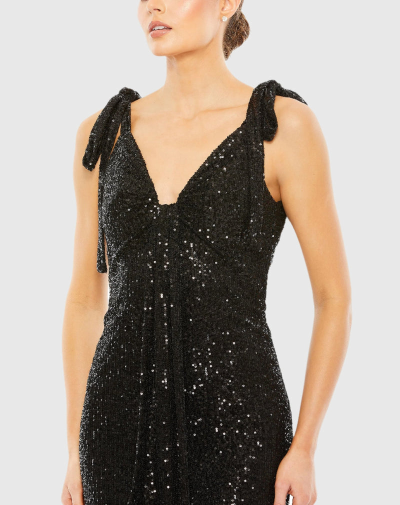 Sequin Low Back Gown - Black