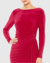 Ruched long sleeve boat neck gown - Brick