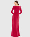 Ruched long sleeve boat neck gown - Berry